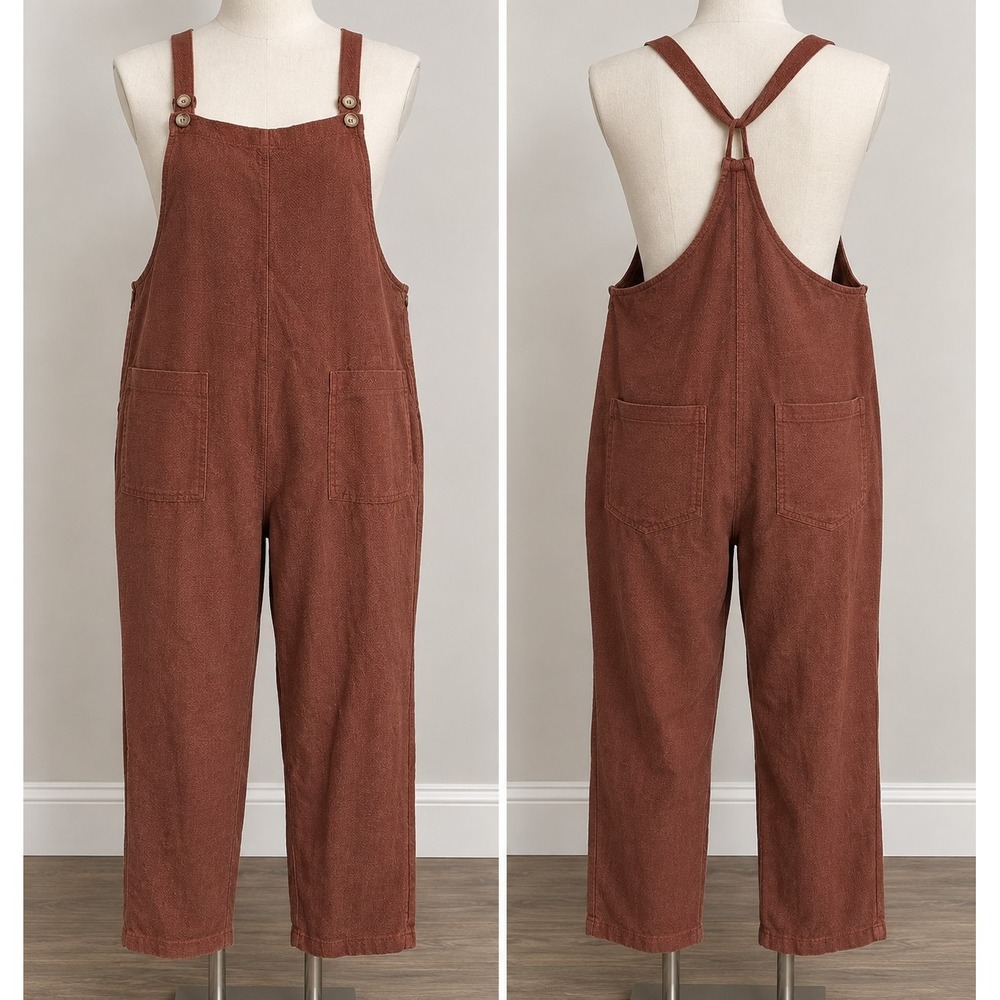 Urban Daizy Womens M Linen Overalls Rust Lagenlook Boho Cottagecore Jumpsuit